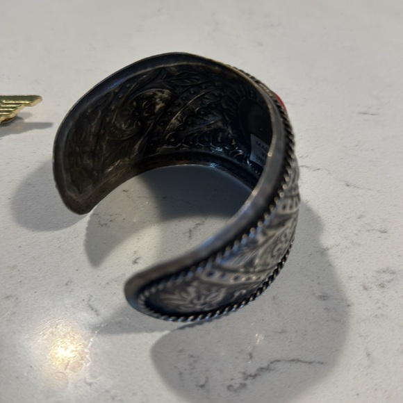 Silver Cuff Bracelet with Red Stone - Picture 6 of 8